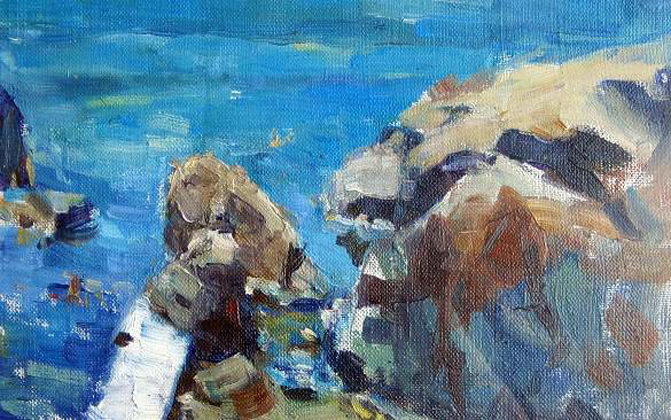 Rocks at the Crimea, a painting by H R Bell