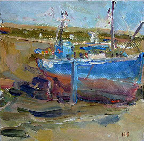 Boat at Mousehole, a painting by HR Bell
